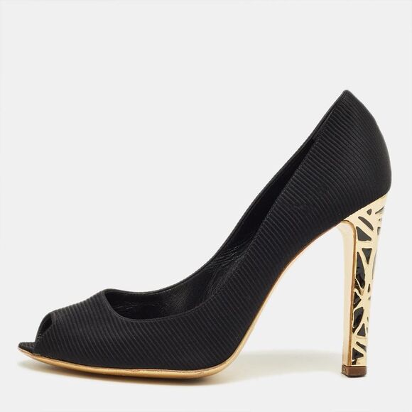 Sergio Rossi Black Fabric Peep Toe Pumps Size 41